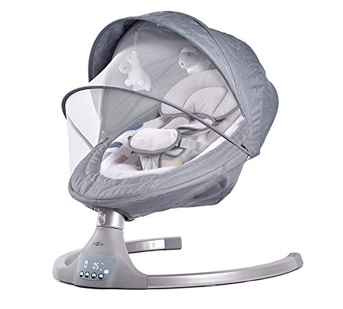 BEBE2LUXE Alpha Babywippe, Elektrische Babyschaukel mit Musik, Nutzbar ab der Geburt bis ca. 6 Monaten, 0-9 kg, Bluetooth-Touchscreen/Fernbedienung